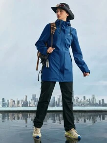 In My Nature Jas Hujan Kasual Wanita Lengan Panjang Warna Polos dengan Resleting Depan dan Motif Huruf untuk Aktivitas Luar Ruangan - Royal Blue - View 8