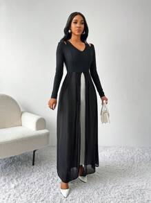 SHEIN Lady Autumn And Winter Casual Work Woven Black-White Women Jumpsuit - Black and White - View 4