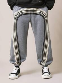 SUMWON Athletic Jogger Sweatpants With Striped Side Panel Design Elastic Ankle Casual Workout Sport Training Loungewear Athleisure Style Fall Winter