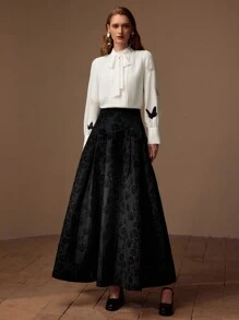 MOTF PREMIUM FLORAL EMBROIDERY HIGH WAIST ZIPPER SKIRT - Black - View 5