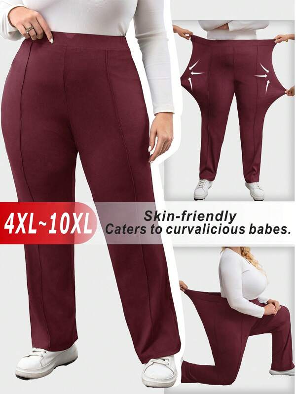 SHEIN CURVE+ Pantalones rectos de cintura alta color negro talla grande