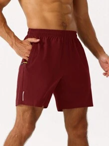 Manfinity Fitness Quần short thể thao cạp chun màu trơn thường ngày kiểu bạn trai cho nam Quần short chạy bộ cho nam Quần short tập gym nam Quần short tập gym nam Quần short chạy bộ - Màu Đỏ Sâu - Xem 1