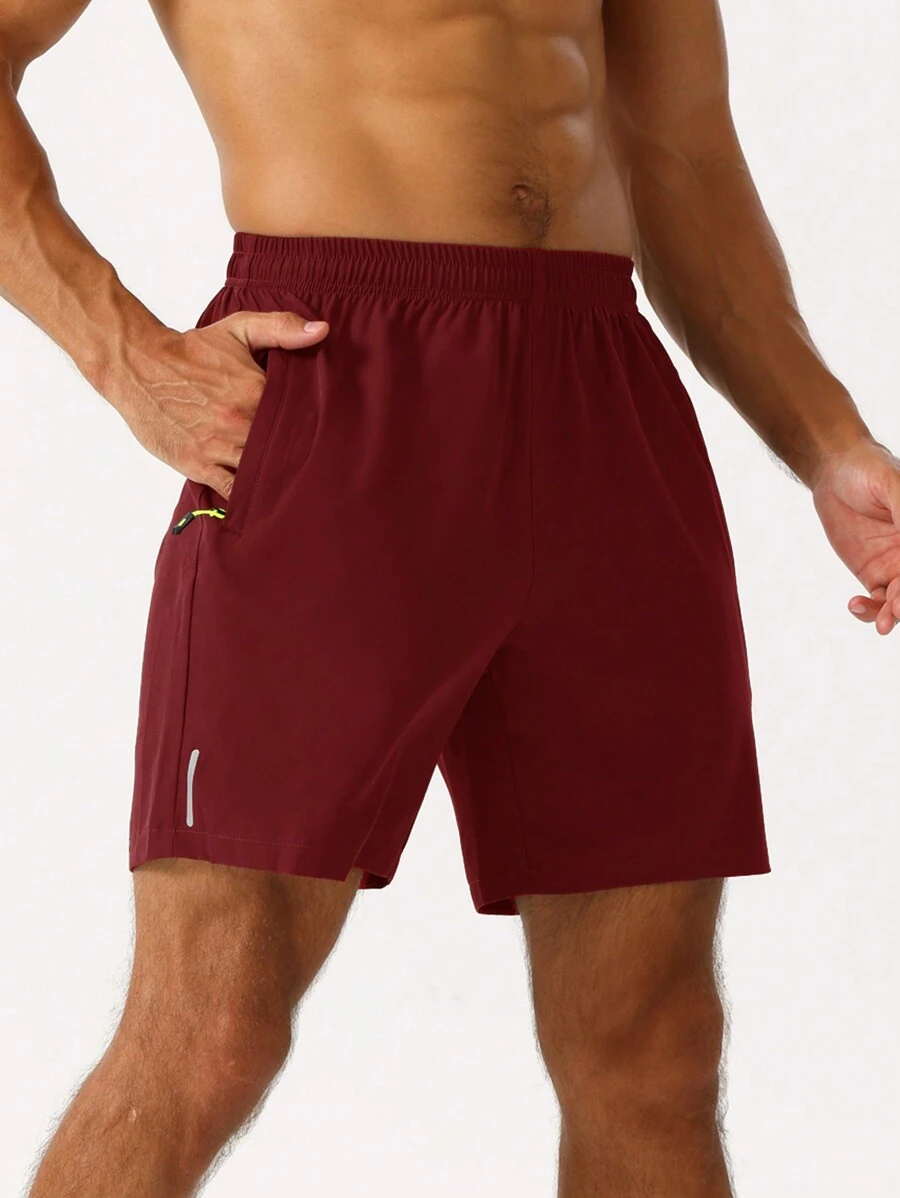 Manfinity Fitness Quần short thể thao cạp chun màu trơn thường ngày kiểu bạn trai cho nam Quần short chạy bộ cho nam Quần short tập gym nam Quần short tập gym nam Quần short chạy bộ - Màu Đỏ Sâu - Xem 1