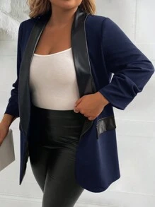 SHEIN LUNE Áo khoác Blazer cổ tròn Colorblock cỡ lớn cho mùa thu - Màu xanh hải quân - Xem 6