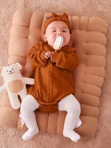 Cozy Pixies Baby Girl Cute Bear Pattern Long Sleeve Lightweight Bodysuit - Rust Brown - View 4