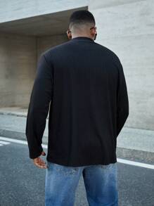 Manfinity Homme Camisa de manga larga de talla grande para hombre, de estilo casual con diseño de rayas de unicolor, para salir