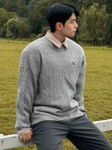 DAZY Men's Embroidered Pattern Casual Lightweight Sweater, Autumn - Grey - View 5