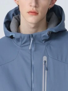 Manfinity Sport Corelite Boyfriend Style Men's Casual Full Zip-Up Front Drawstring Hooded Wind Jacket, Active Wear Long Sleeve Zip Up Outdoor Sports Jacket Sports Jacket - Dusty Blue - View 3