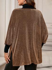 EMERY ROSE Camiseta elegante con mangas de murciélago brillante para talla grande, ropa de invierno para mujer - Multicolor - Ver 2