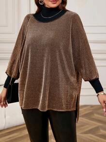 EMERY ROSE Camiseta elegante con mangas de murciélago brillante para talla grande, ropa de invierno para mujer - Multicolor - Ver 6
