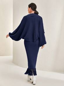 Modelyn Conjunto de 2 piezas de vestido y cárdigan con dobladillo de flecos elegante para mujer, otoño