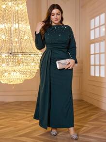 Modelyn Robe longue à col rond de luxe ornée, à manches longues, pour tenue de femme en automne/hiver. Robes de soirée longues