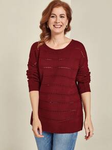 Suéter de punto holgado con caída de hombros de unicolor para otoño para mujeres talla grande