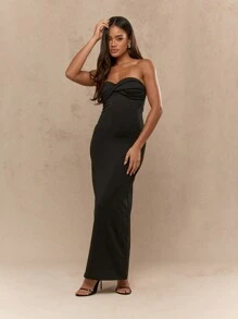 MISSGUIDED Twist Knot Detail Jersey Bandeau Bodycon Maxi Dress - Black - View 4