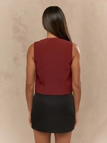 MISSGUIDED Tie Front Plunge V-Neck Sleeveless Boxy Waistcoat - Burgundy - View 2