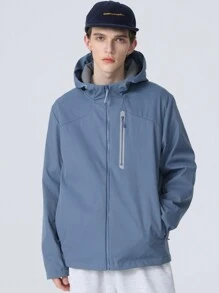 Manfinity Sport Corelite Boyfriend Style Men's Casual Full Zip-Up Front Drawstring Hooded Wind Jacket, Active Wear Long Sleeve Zip Up Outdoor Sports Jacket Sports Jacket - Dusty Blue - View 4