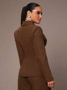 Silquee Women's All-Match Versatile Commuting Professional Mature Mobwife Classic Short Mocha Chocolate Brown Tailored Windbreaker Coat, Suitable For Thanksgiving, Christmas, New Year's Eve Outfit