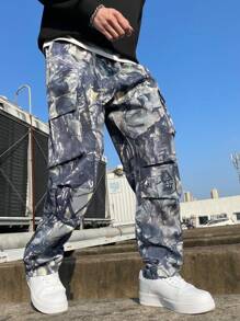 Manfinity LEGND Manfinity Plus Size Męskie Streetwear All Over Print Flap Pocket Loose Fit Proste Spodnie Cargo Camo Cargo Spodnie