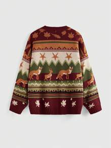 ROMWE Fairycore Women's Reindeer & Pentagram Pattern Crew Neck Long Sleeve Casual Sweater, Autumn/Winter - Multicolor - View 2