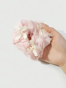 ROMWE Kawaii 4 件套精致、甜美、温柔的高品质粉色网状丝带蝴蝶结发夹组合，适合女孩、姐妹、日常佩戴、节日礼物 - 淺粉色 - 查看 7