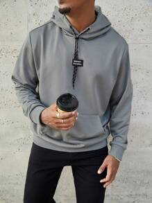 Manfinity Homme 大码男式带贴袋长袖连帽衫 - 灰色 - 查看 1