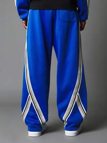 SUMWON Sporty Wide Leg Athletic Sweatpants With Striped Detail Performance Track Pants Athleisure Bottoms Winter Training Exercise Loungewear Activewear Joggers - Royal Blue - View 4