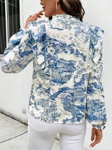 Chiquease Blouse met lange mouwen, ingekerfde v-hals en ruches met volledige print