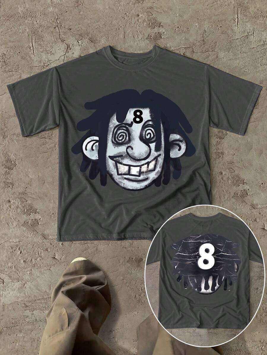 Men's Summer Short Sleeve Casual Cartoon Portrait Graffiti Printed T-Shirt
