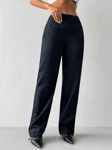 Flirla Casual Versatile Minimalist Solid Color Straight Leg Suit Pants