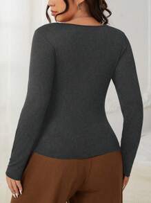 SHEIN EZwear Plus Size Vrouwen Dik Warm Rekbaar Fluwelen Gevoerd Strak Fit T-shirt, Herfst/Winter Thermisch