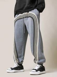 SUMWON Athletic Jogger Sweatpants With Striped Side Panel Design Elastic Ankle Casual Workout Sport Training Loungewear Athleisure Style Fall Winter