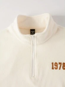 Manfinity Homme Herren Langarm Fleece Lässig Poloshirt mit Buchstabenmuster, Herbst