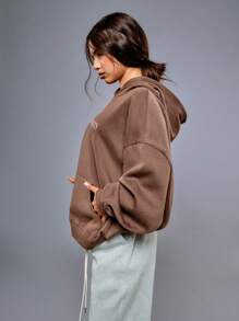 Athîral Women's Letter Pocket Hooded Casual Long Sleeve Sweatshirt Fall/Winter Warm Cold Weather Thermal Brown Color