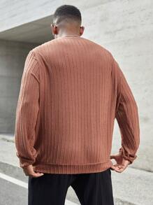 Manfinity Homme Herren Große Größen Einfarbiger Strukturierter Pullover Sweatshirt für den Herbst - Braun - Übersicht 2