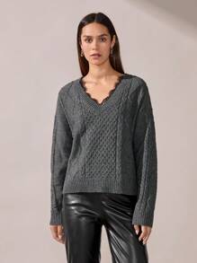 BizChic Gray Sweater Fashionable Long Sleeve Casual Women's Blouse, Office Commuter Top For Spring/Summer - Dark Grey - View 8