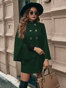 SHEIN Clasi 女士纯色双排扣斗篷大衣，秋冬季优雅设计