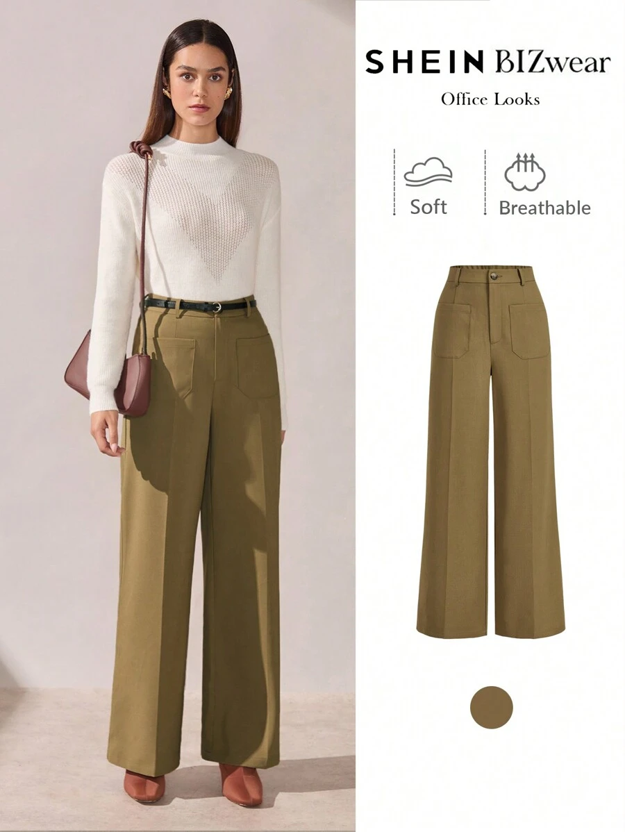BizChic Spodnie Khaki Flare Leg, Eleganckie Spodnie Damskie Na Święto Dziękczynienia, Boże Narodzenie, Noworoczne Przyjęcie, Wiosna/Lato,