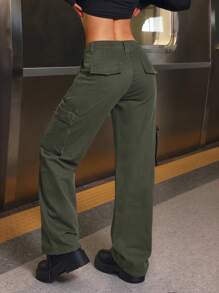 SHEIN EZwear 休闲经典纯色低腰直筒工装牛仔裤