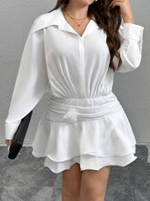 SHEIN Privé Váy sơ mi dài tay họa tiết hoa cỡ lớn, dài ngắn - trắng - Xem 6
