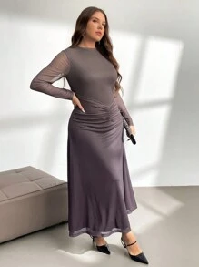 SHEIN Privé فستان كافتان مطبوع غرادياني للنساء كبيرات الحجم، بني اللون، مناسب للحفلات والعشاء - متعدد الألوان - مشاهدة 6