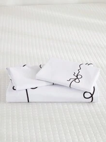3pcs/Set Wave Bowknot Bedding Set, Suitable For Bedroom In All Seasons - Black and White - View 5