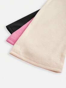 Girlism Bộ 3 áo thun dệt kim tay dài cổ tròn thu đông cho bé gái tuổi teen, màu be, hồng, đen, thường ngày, thoải mái, ấm áp, mua 1 tặng 2 - Nhiều màu - Xem 10