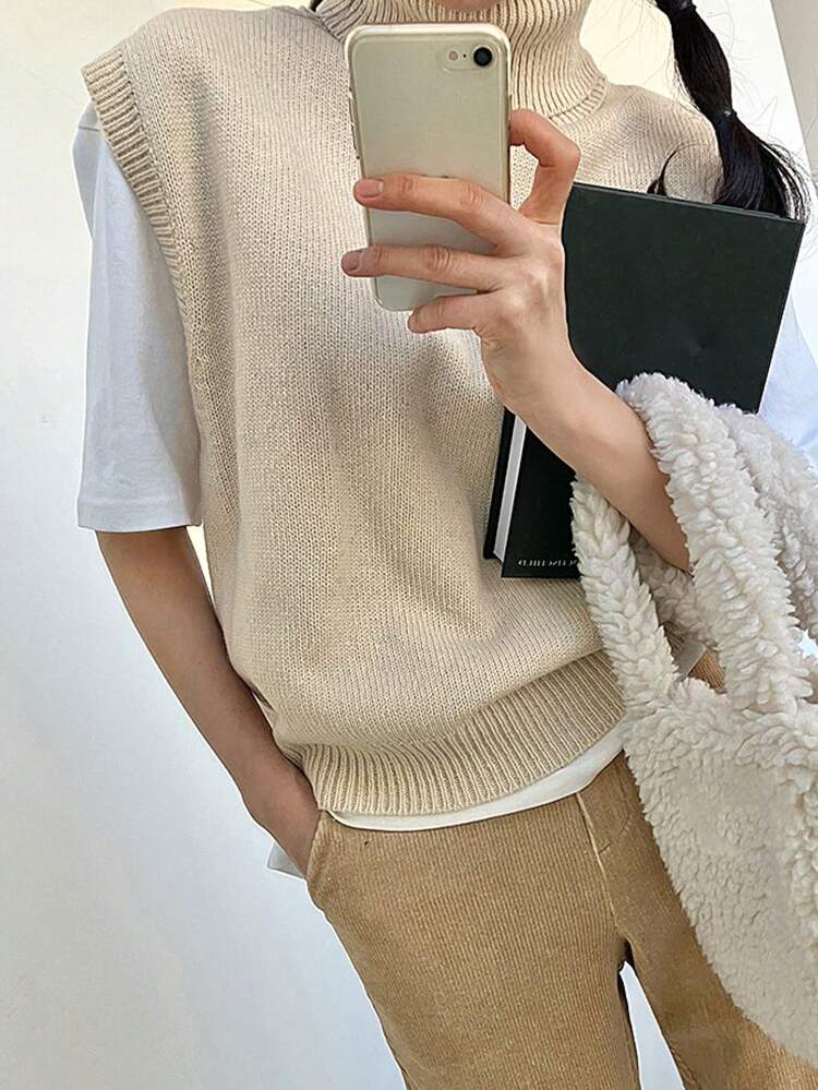 Women Turtleneck Loose Knitted Sweater Vest