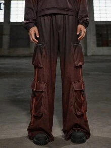 Manfinity VCAY 2pcs Men's Casual Knitted Loose Fit Hooded Long Sleeve Sweatshirt & Elastic Waist Straight Leg Pants Set, For Fall Winter - Burgundy - View 4
