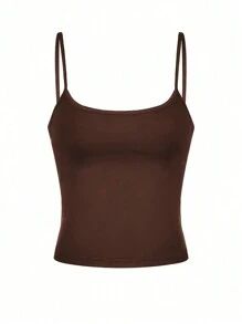 INAWLY Solva 1 pieza Camiseta de tirantes ajustada y acortada de unicolor para mujer