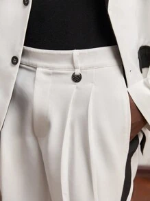 AKNOTIC Formal Set de chaqueta y pantalón de traje de manga larga con cuello de solapa y bloqueo de color para hombre, adecuado para otoño - Blanco y Negro - View 6