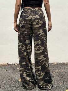 SHEIN EZwear Pantalones deportivos anchos de camuflaje casuales para mujer, aptos para el otoño