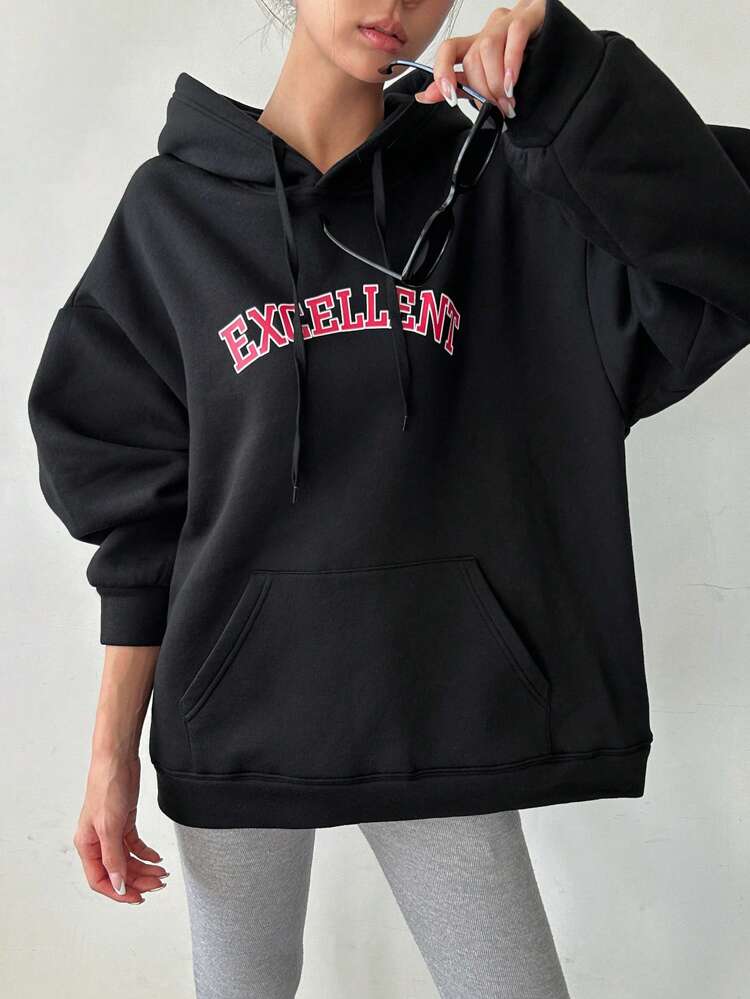 Women's Autumn/Winter Hooded Letter Print Knit Sweatshirt