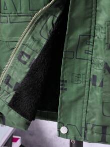 SHEIN Tween Boy Thick Winter Windproof Printed Jacket - Army Green - View 6