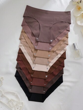 9 件套女士纯色简约风格三角内裤，休闲日常内衣